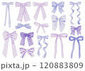 さまざまな形のかわいいパープルのリボン 120883809