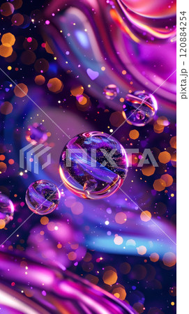 Colorful abstract floating orbs with bokeh light effects, vertical shot Colorful abstract floating orbs with bokeh light effects, vertical shot 120884254