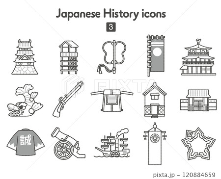 日本史のアイコン3〜近世近代モノクロ 120884659