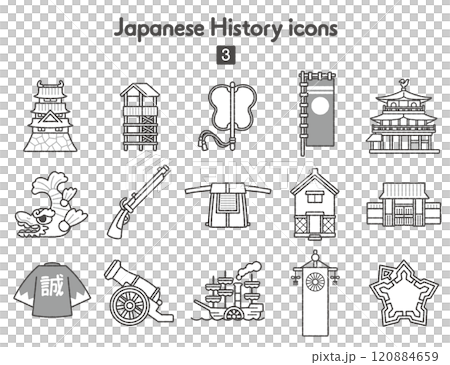 日本史のアイコン3〜近世近代モノクロ 120884659