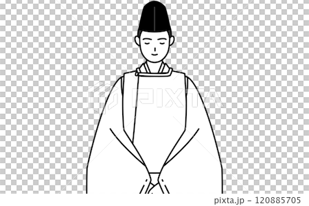 神社的神父雙手交叉放在身前，身著烏賊和袈裟 120885705