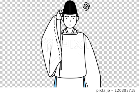 神社神父穿著烏木和卡里吉,陷入困境,撓頭 神社神父穿著烏木和卡里吉,陷入困境,撓頭 120885719