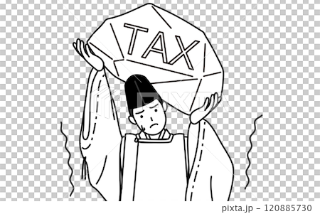 Shrine priest suffering from tax hike, wearing black hat and hunting costume 120885730