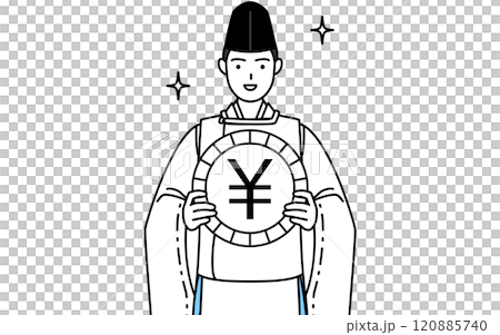 Images of exchange rate gains and the strong yen, a Shinto priest wearing a black hat and kariginu 120885740