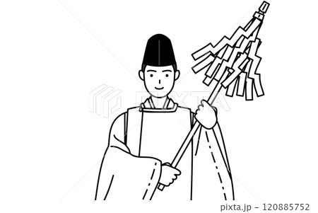 御祈祷する神社の神主、烏帽子と狩衣姿 120885752