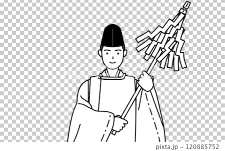 御祈祷する神社の神主、烏帽子と狩衣姿 120885752