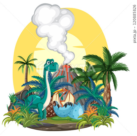 Dinosaurs on a Tropical Island 120885826