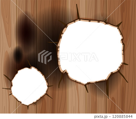 Wooden Surface with Burnt Holes 120885844