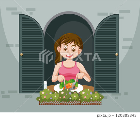 Girl Enjoying a Healthy Meal 120885845