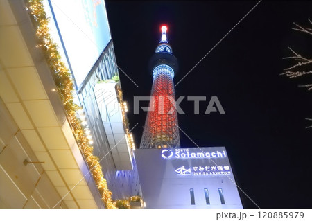 夜の東京スカイツリーとすみだ水族館　 120885979