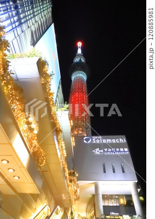 夜の東京スカイツリーとすみだ水族館　 120885981