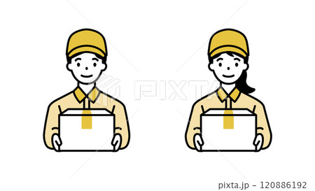 荷物を持った配達員 正面 男女 線幅可変 荷物を持った配達員 正面 男女 線幅可変 120886192