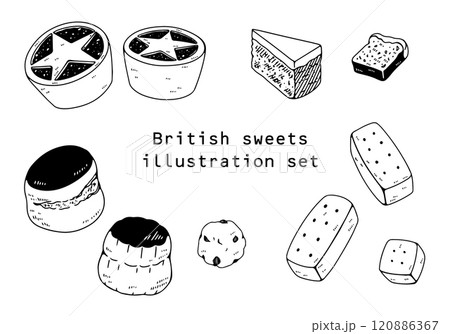 イギリスの焼き菓子の線画セット 120886367