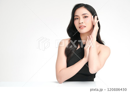 Beautiful young asian woman with clean fresh skin on white background, Face care, Facial treatment, Cosmetology, beauty and spa, Asian women portrait. 120886430