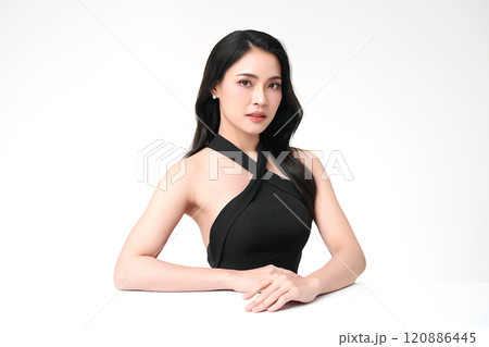 Beautiful young asian woman with clean fresh skin on white background, Face care, Facial treatment, Cosmetology, beauty and spa, Asian women portrait. Beautiful young asian woman with clean fresh skin on white background, Face care, Facial treatment, Cosmetology, beauty and spa, Asian women portrait. 120886445