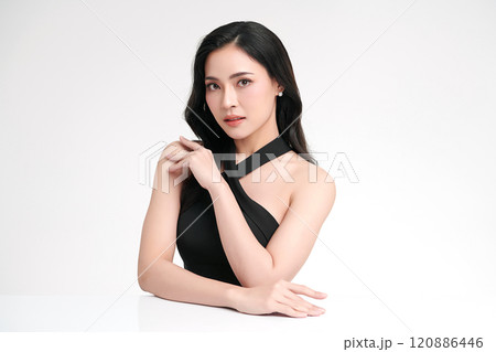 Beautiful young asian woman with clean fresh skin on white background, Face care, Facial treatment, Cosmetology, beauty and spa, Asian women portrait. 120886446