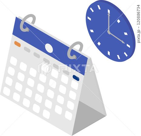 アイソメトリックな卓上カレンダーと時計のアイコン素材 120886734