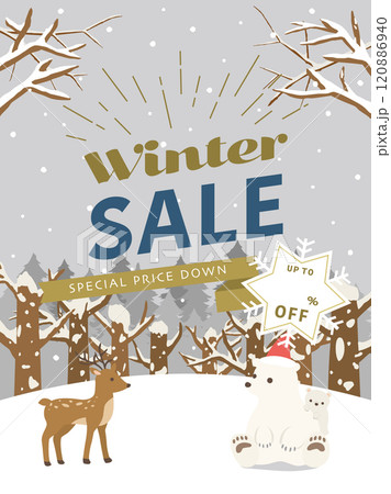 ウィンターセール　広告用素材　冬の森の動物たち 120886940