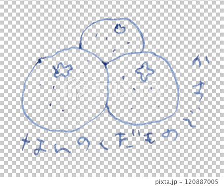 「なんのくだものですか」果物の線画イラスト手書き_万年筆ブルーブラック染料インク 120887005