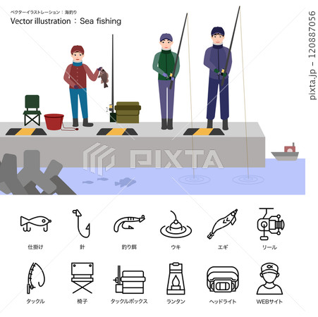 シンプルな「海釣り」のアイコン・イラストレーションセット 120887056