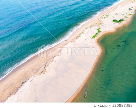 Amazing sea surface in summer season background,Nature waves sea beach background,High angle view waves seascape nature view,Wide angle drone shot,Top view beach sand Amazing sea surface in summer season background,Nature waves sea beach background,High angle view waves seascape nature view,Wide angle drone shot,Top view beach sand 120887389