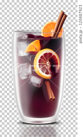 Refreshing beverage with vibrant citrus and aromatic spices in a stylish glass. Generative AI 120887923