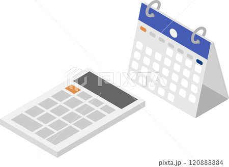 アイソメトリックな卓上カレンダーと電卓の素材 アイソメトリックな卓上カレンダーと電卓の素材 120888884