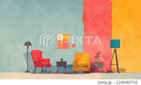 【風景・壁紙】カラフルな壁とリラクゼーションスペース 120890710