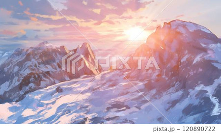 【風景・壁紙】朝焼けの雪山 120890722