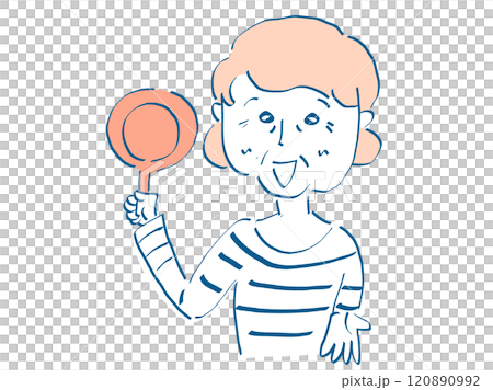 ベクターで描いた楽しそうに料理をする高齢者シニアの上半身のイラスト素材 120890992