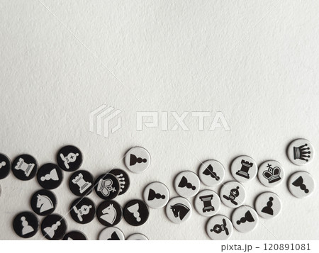 Minimalist chess piece pattern on textured white paper background Minimalist chess piece pattern on textured white paper background 120891081