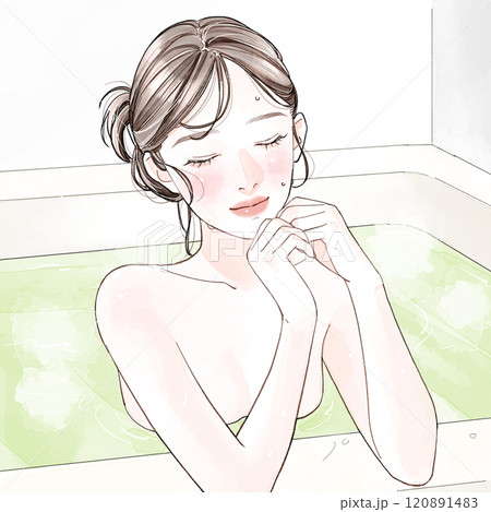 湯船に浸かっている女性 120891483