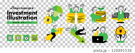 Senior man icon illustration set of images related to investment, pension, assets and money 120891538