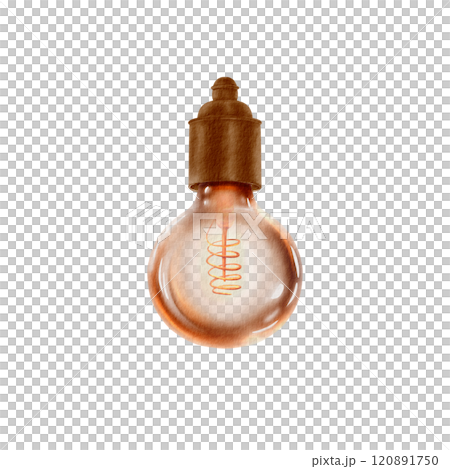 Vintage retro round bulb for lamps or garlands creates a mood of festivity and celebration,makes the exterior cozy and memorable.The watercolor illustration is hand-painted on a transparent background 120891750