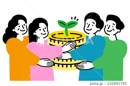 家族でお金を育てる・貯金・貯蓄をする教育資金のイメージイラスト_奨学金・ライフプラン 120891793