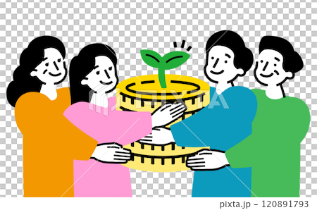 家族でお金を育てる・貯金・貯蓄をする教育資金のイメージイラスト_奨学金・ライフプラン 120891793