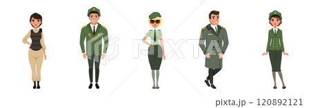 Man and Woman Military Uniform and Army Officer Vector Set 120892121