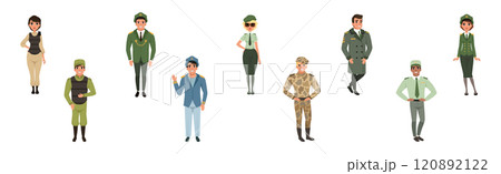 Man and Woman Military Uniform and Army Officer Vector Set 120892122