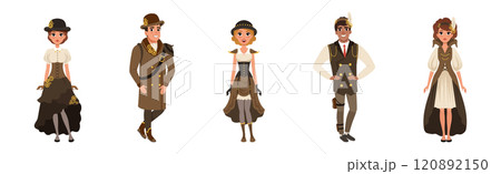 People Wearing Retro Stylish Steampunk Outfit Vector Set People Wearing Retro Stylish Steampunk Outfit Vector Set 120892150