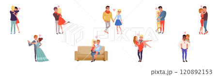 Man and Woman Couple Together Feel Love Vector Set 120892153