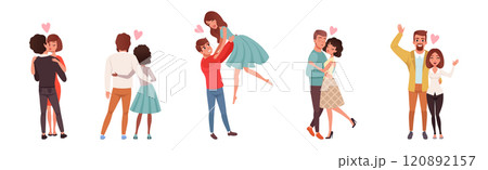 Man and Woman Couple Together Feel Love Vector Set 120892157
