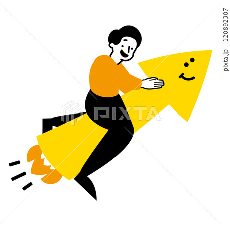 成長する男性の笑顔：投資とキャリアの上昇・加速する転職とウェルビーイングが上がるイメージのイラスト 120892307