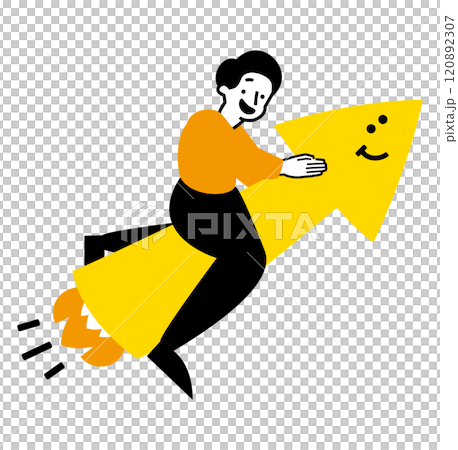 成長する男性の笑顔：投資とキャリアの上昇・加速する転職とウェルビーイングが上がるイメージのイラスト 120892307