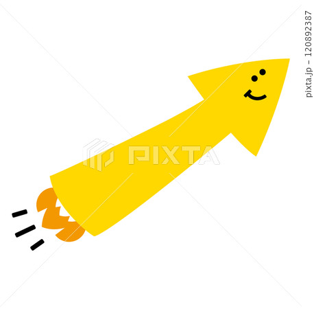 急上昇する株価に笑顔が溢れる、矢印・アローが示すビジネスの成長・成功・投資の上がるイメージのアイコン 120892387