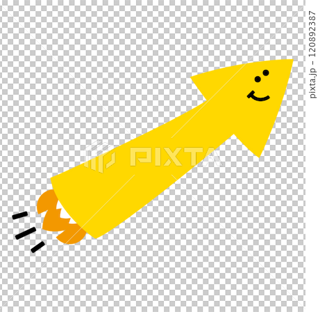 急上昇する株価に笑顔が溢れる、矢印・アローが示すビジネスの成長・成功・投資の上がるイメージのアイコン 120892387