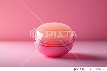 Stylish lip balm placed on a soft pink background, showcasing a glossy, modern design perfect for beauty products. Stylish lip balm placed on a soft pink background, showcasing a glossy, modern design perfect for beauty products. 120892667
