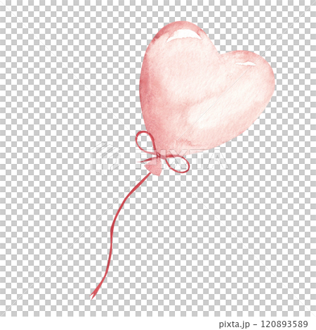 Heart shaped pink air Balloon. Hand drawn Watercolor festive illustration. Decorative element for Valentines Day or Wedding designs. For card, invitations and prints. 120893589