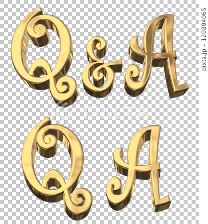 3DCG letters "Q&A sparkling" gold, gold 3DCG letters "Q&A sparkling" gold, gold 120894065
