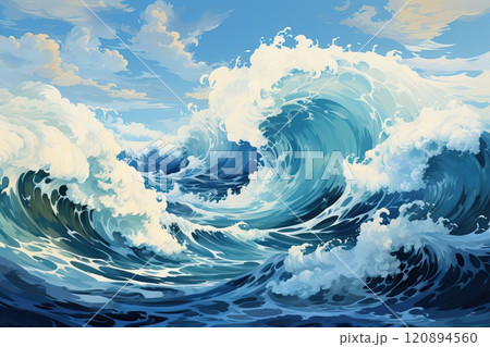 Illustration of drawn foamy waves in the sea, texture from sea waves. 120894560
