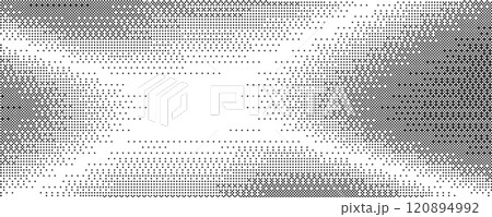 Bitmap pattern with pixel texture. Dotted gradient. Retro vector gradation of computer game bg. Abstract geometric halftone effect. Digital speckle dither wallpaper 120894992